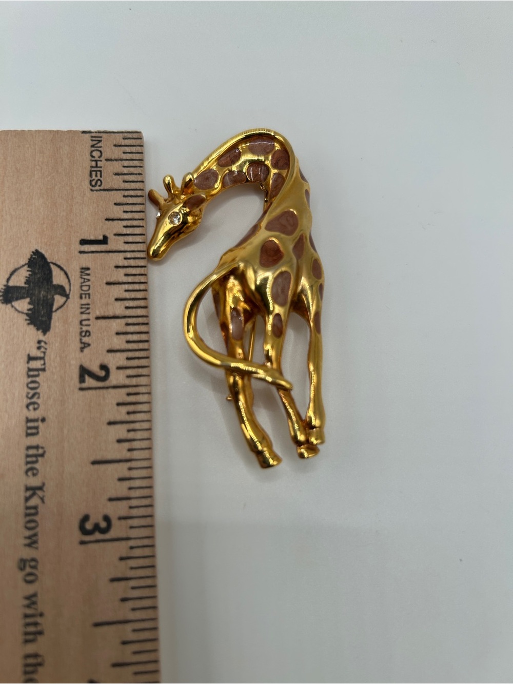 Gold Giraffe Brooch with Brown Enamel Crystal Accents - Picture 7 of 11